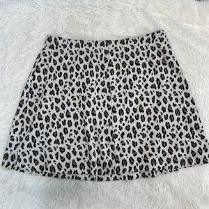 LOFT Leopard Print Jersey Twee Circle Skater Skirt Size Large